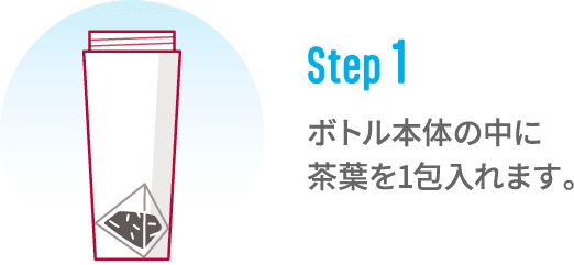 step1 ボトル本体の中に茶葉を1包入れます。