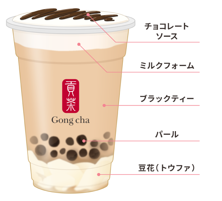 豆花 トウファ パール ブラックティー ミルクフォーム チョコレートソース