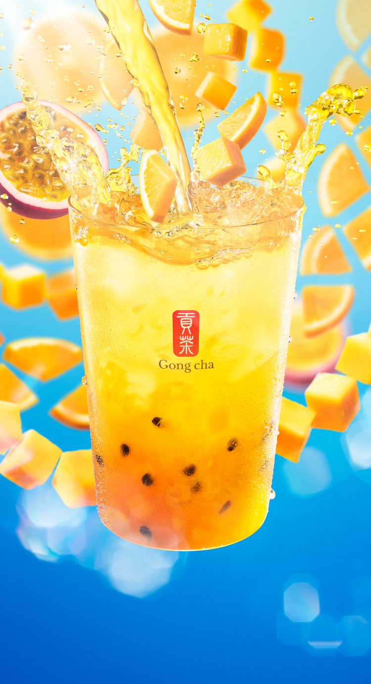 ドリンクとマンゴー・オレンジ・パッションフルーツ（Gong cha）